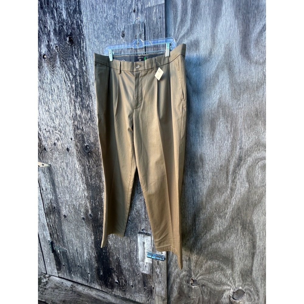 Dockers Mens Pleated Khaki Chinos Stain Defender Tan Straight Leg Pants 36x30